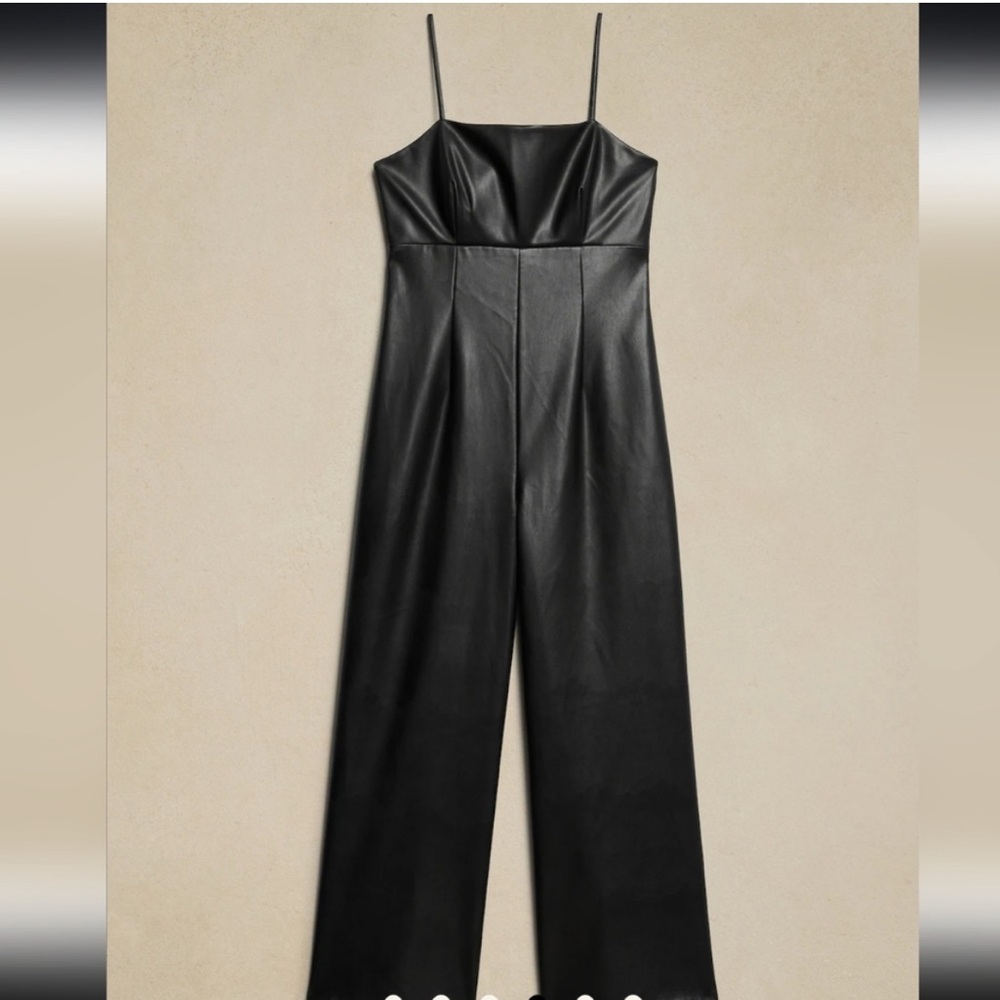 Banana Republic Vegan Leather Jumpsuit Black 10 NWT - Picture 6 of 9